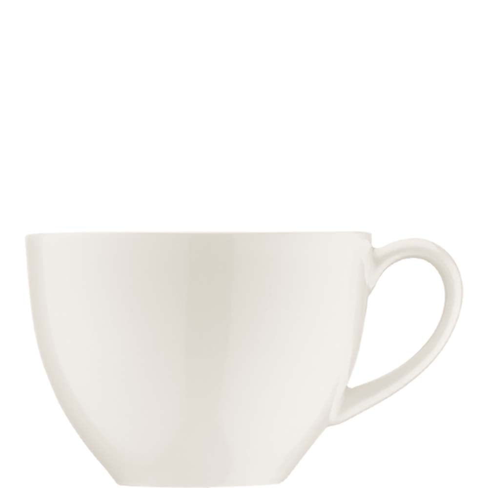 Weiße Tasse auf weißem Hintergrund.