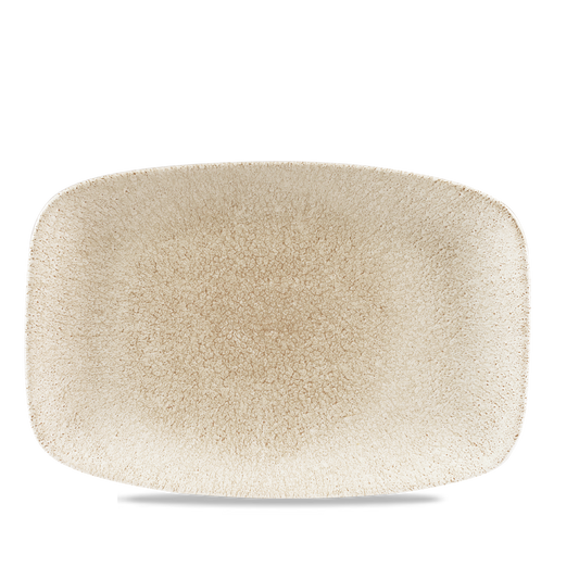 Rechteckiger, beige, strukturierter Teller.