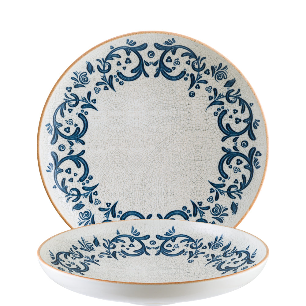 Weiße Teller mit blauem Muster