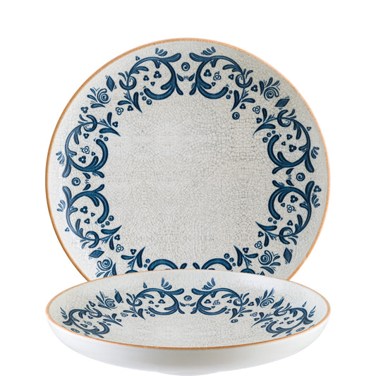 Weiße Teller mit blauem Muster