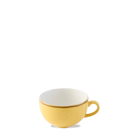 Gelbe Kaffeetasse auf weißem Hintergrund