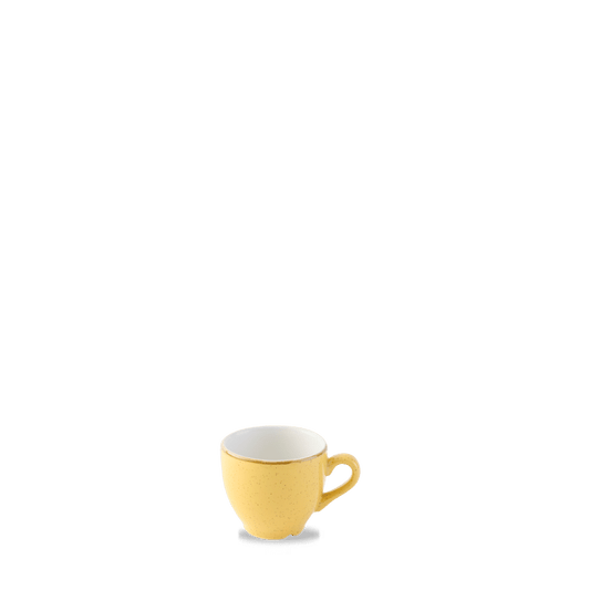 Gelbe Kaffeetasse auf weißem Hintergrund