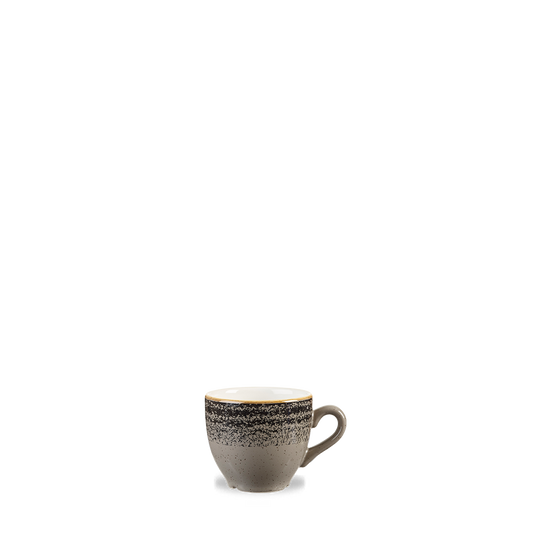 Keramiktasse mit gesprenkeltem Design.