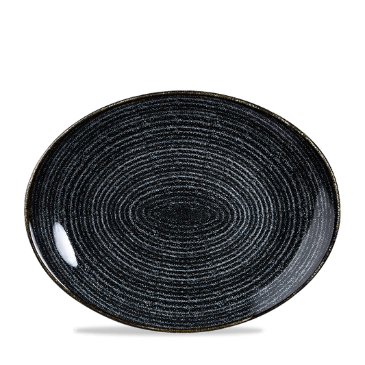 Schwarzer, spiralförmiger Teller.