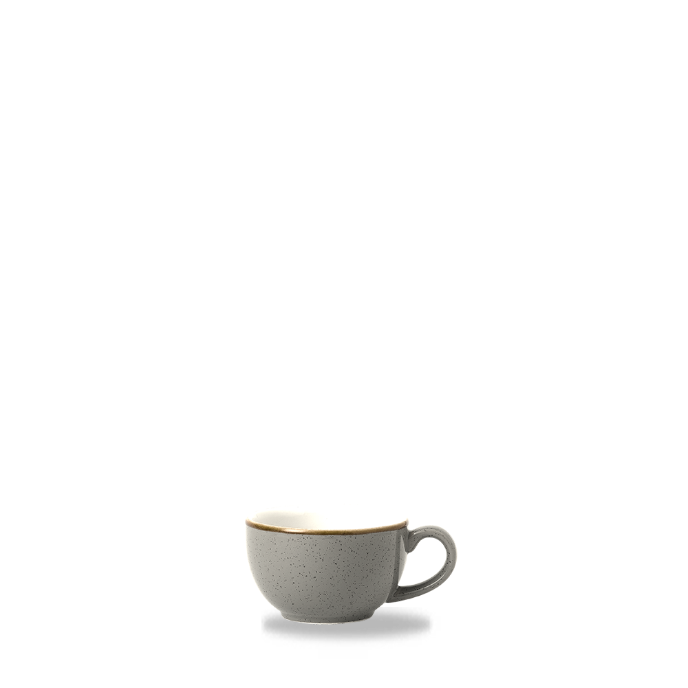 Weiße Tasse mit Henkel.