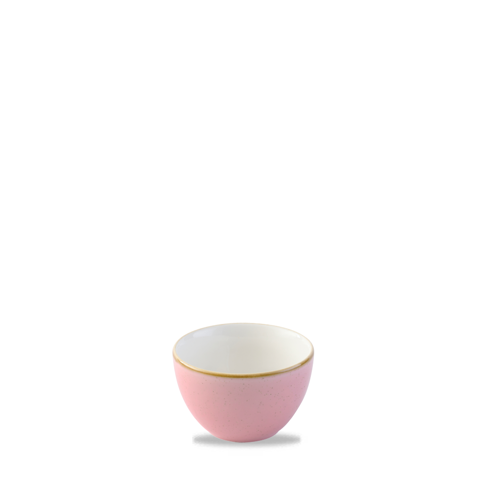 Rosa Schüssel mit weißem Inneren.