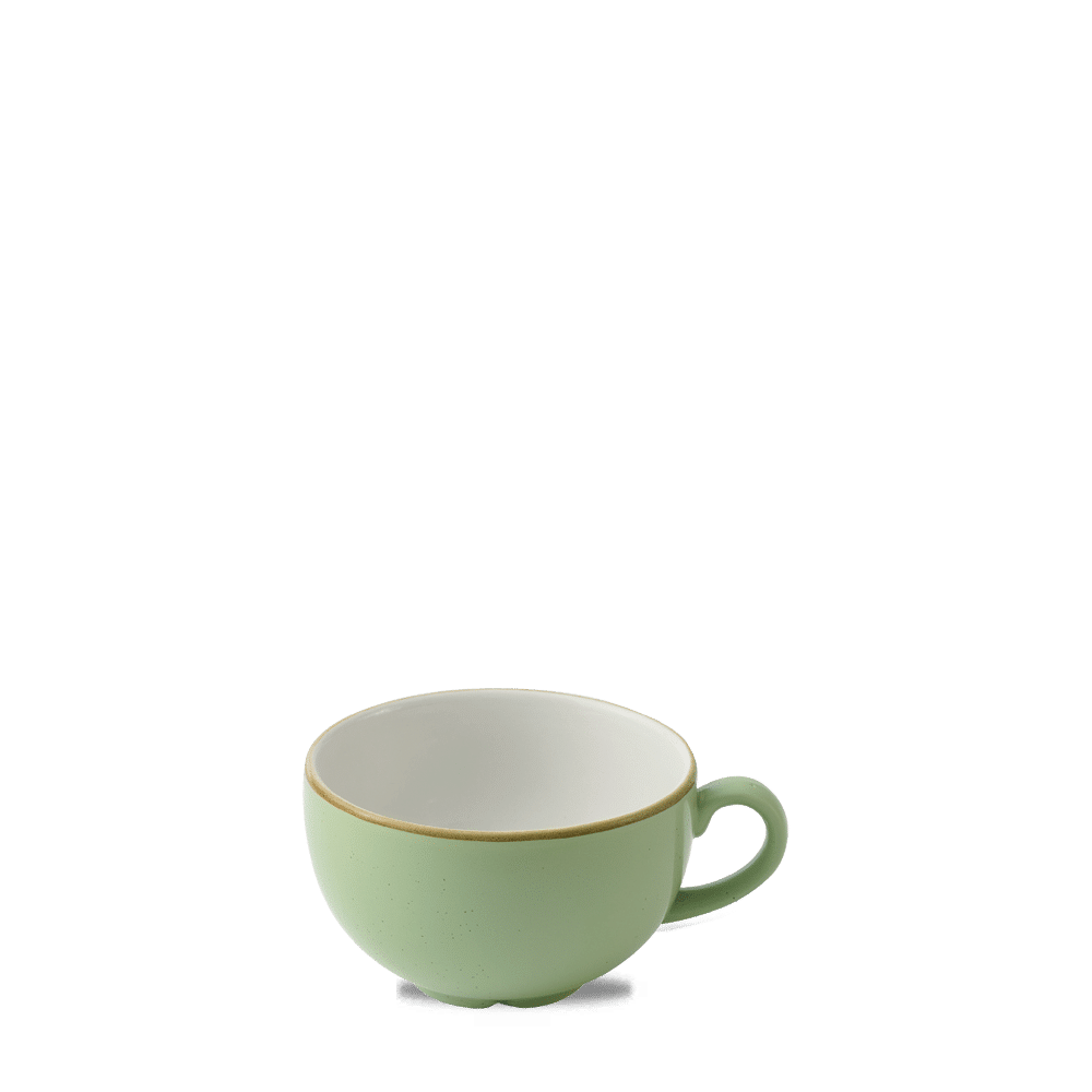 Grüne Kaffeetasse auf weißem Hintergrund