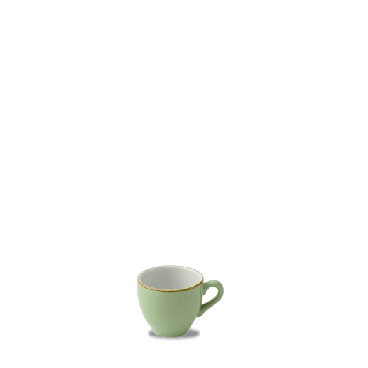 Leere grüne Kaffeetasse auf Tisch