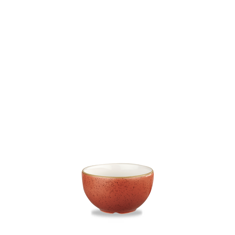 Rote Schale mit weißem Inneren.