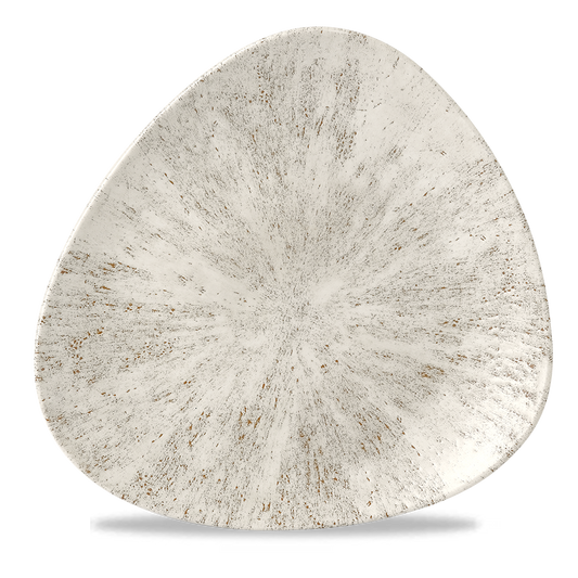 Dreieckiger, rustikaler Teller, beige.