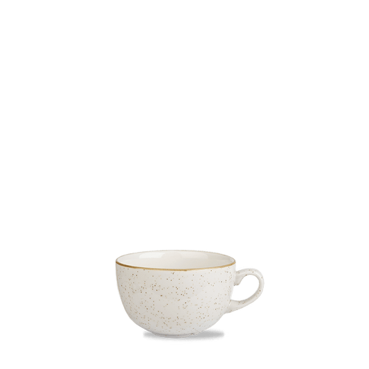 Weiße Kaffeetasse auf grünem Hintergrund