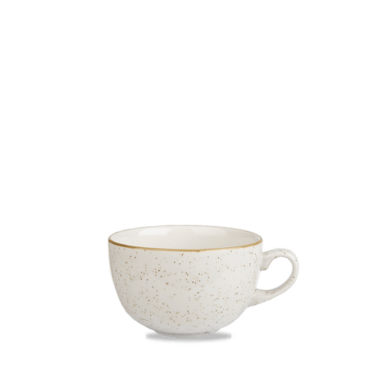 Weiße Kaffeetasse auf grünem Hintergrund