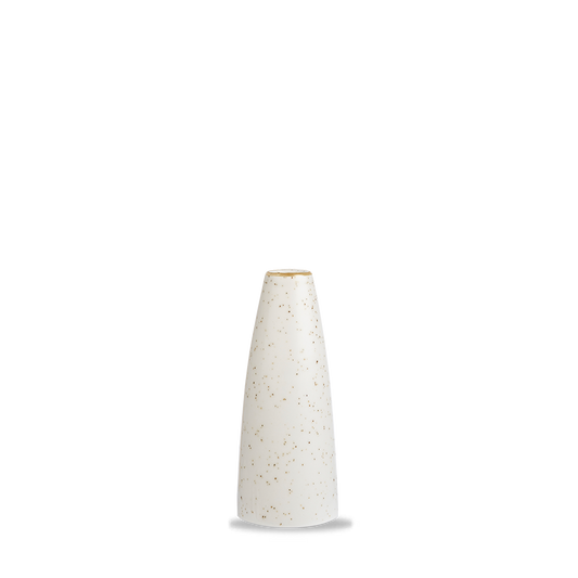 Weiße, gesprenkelte Vase, konisch.