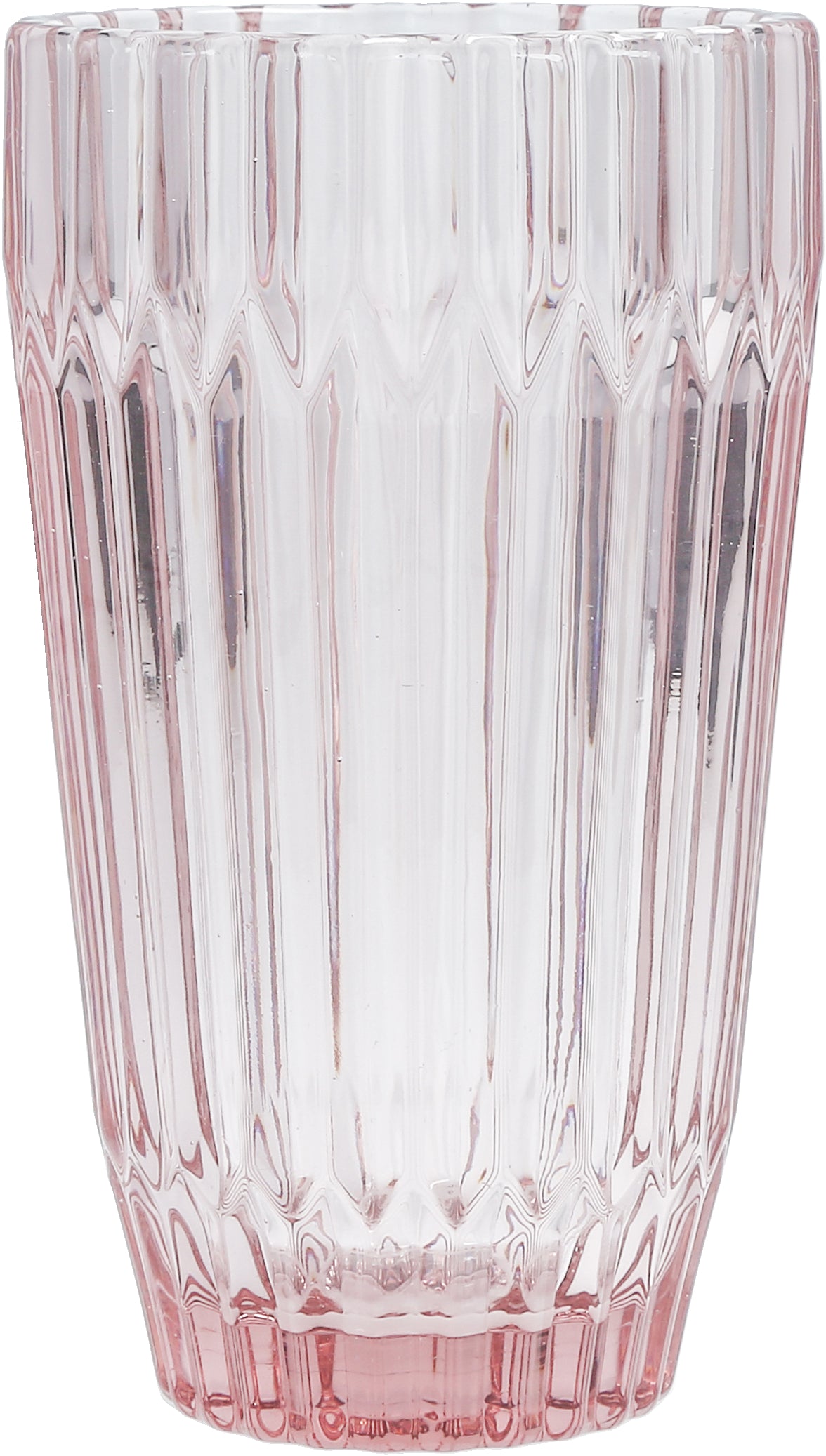 Rosa, geriffeltes Trinkglas, transparent.