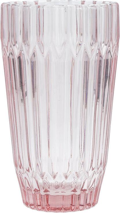 Rosa, geriffeltes Trinkglas aus Glas.