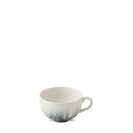 Weiße Tasse mit Henkel.