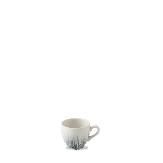 Weiße Tasse mit Henkel.