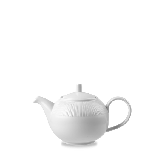 Weiße Teekanne auf weißem Hintergrund.