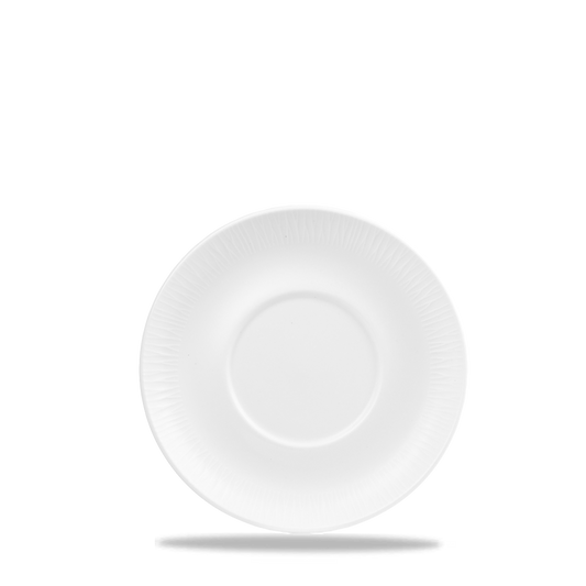 Weißer Porzellanteller auf weißem Hintergrund.