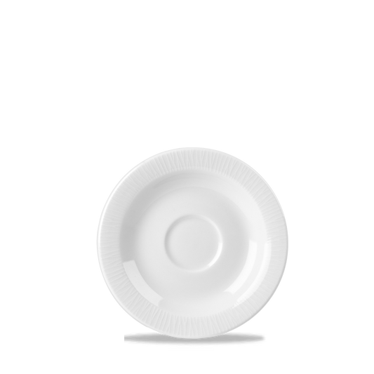 Weiße Untertasse auf weißem Hintergrund.