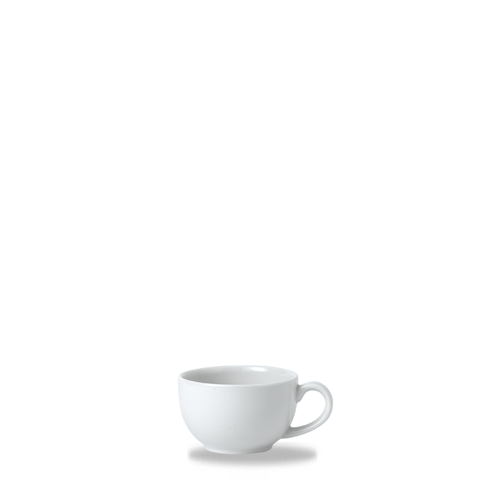 Weiße Tasse auf weißem Hintergrund.