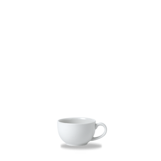 Weiße Tasse auf weißem Hintergrund.