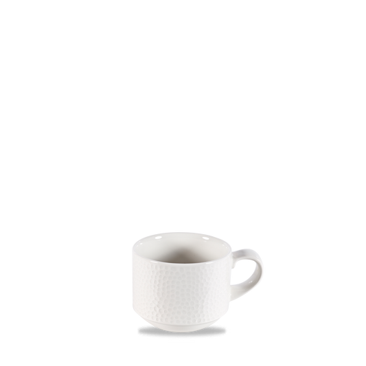 Weiße Tasse mit Strukturmuster.