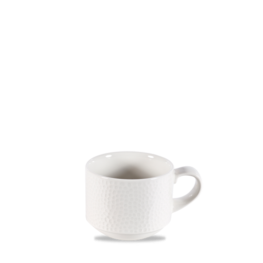 Weiße Tasse mit Strukturmuster.