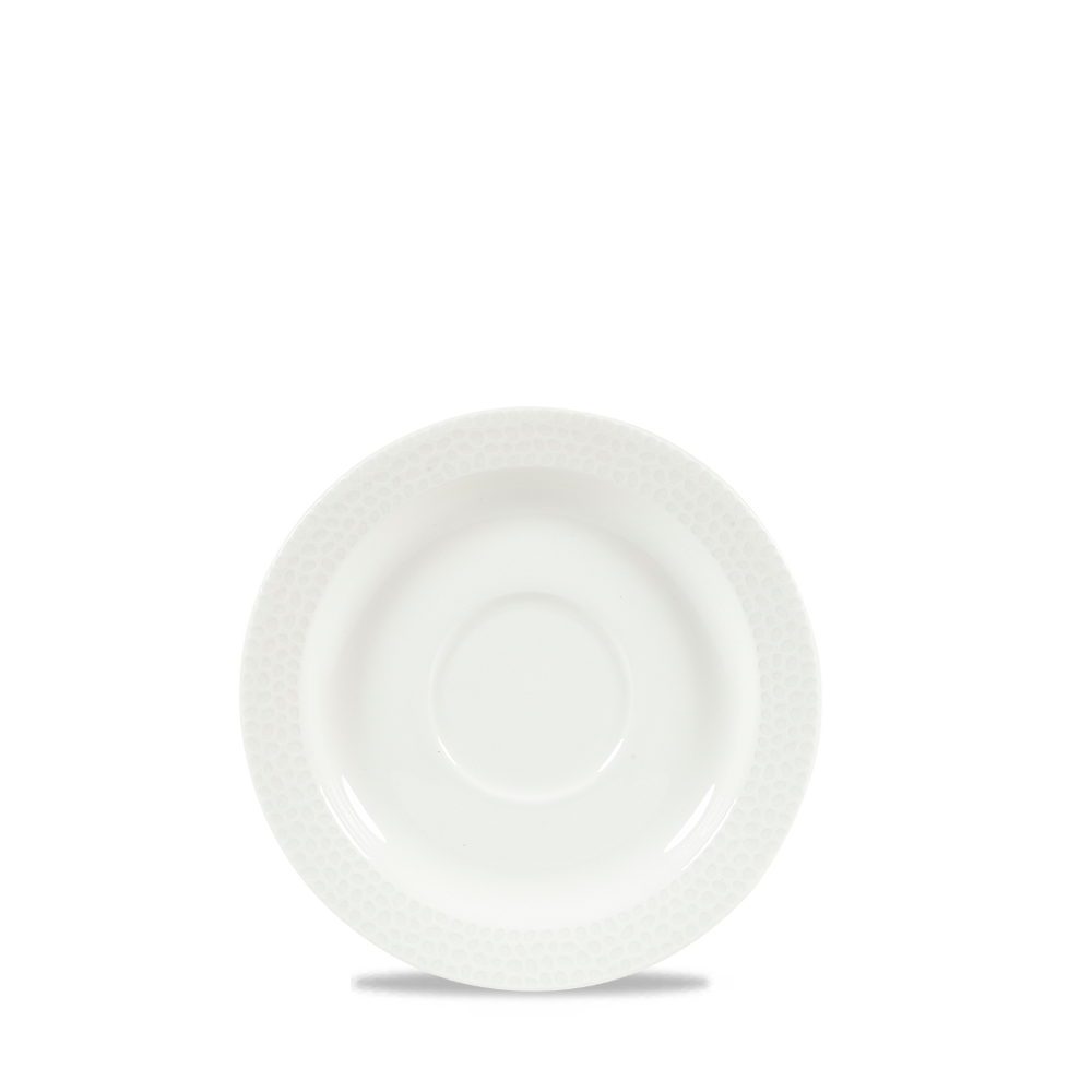 Weißer Porzellanteller mit Muster.