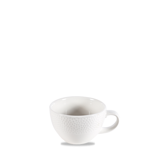 Weiße Tasse mit Strukturmuster.