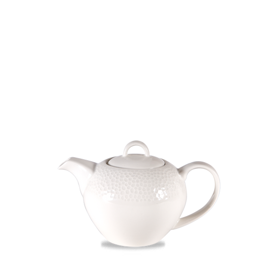 Weiße Teekanne mit Deckel.