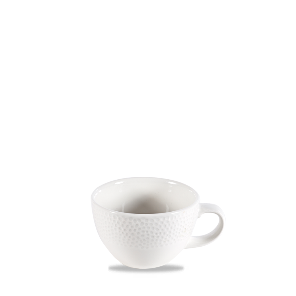 Weiße Tasse mit Strukturmuster.