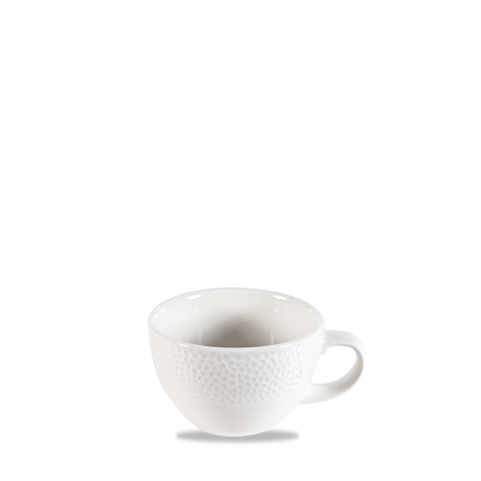 Weiße Tasse mit Strukturmuster.