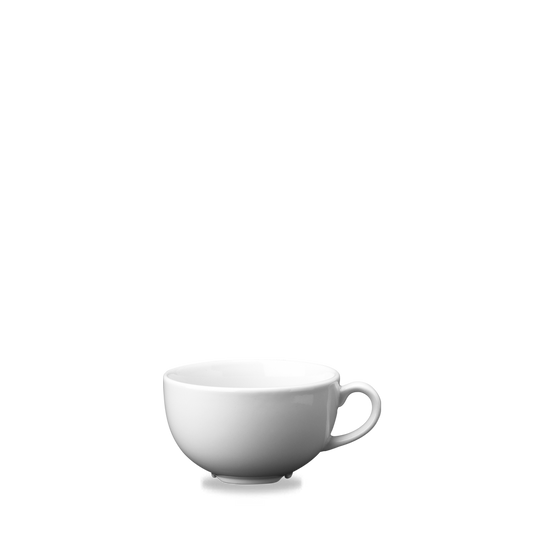 Weiße Tasse auf weißem Hintergrund.