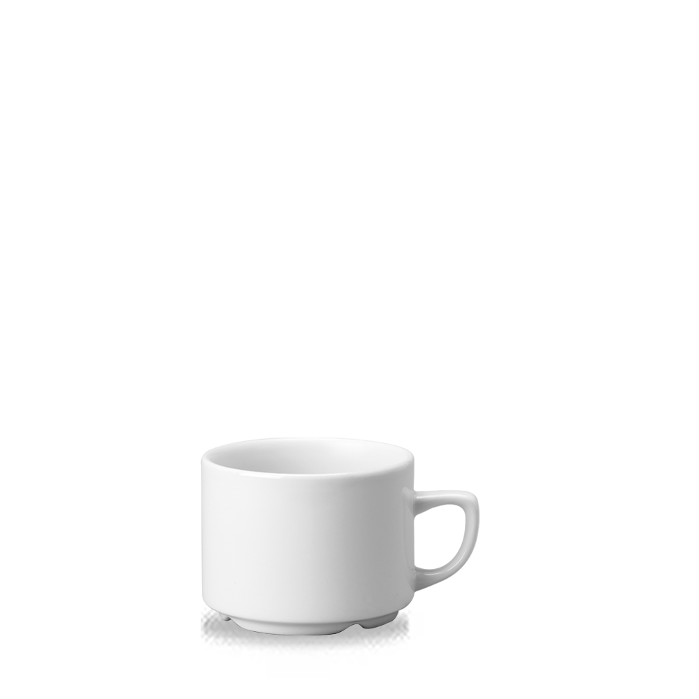 Weiße Tasse auf weißem Hintergrund.