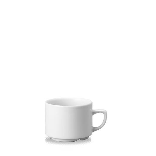 Weiße Tasse auf weißem Hintergrund.