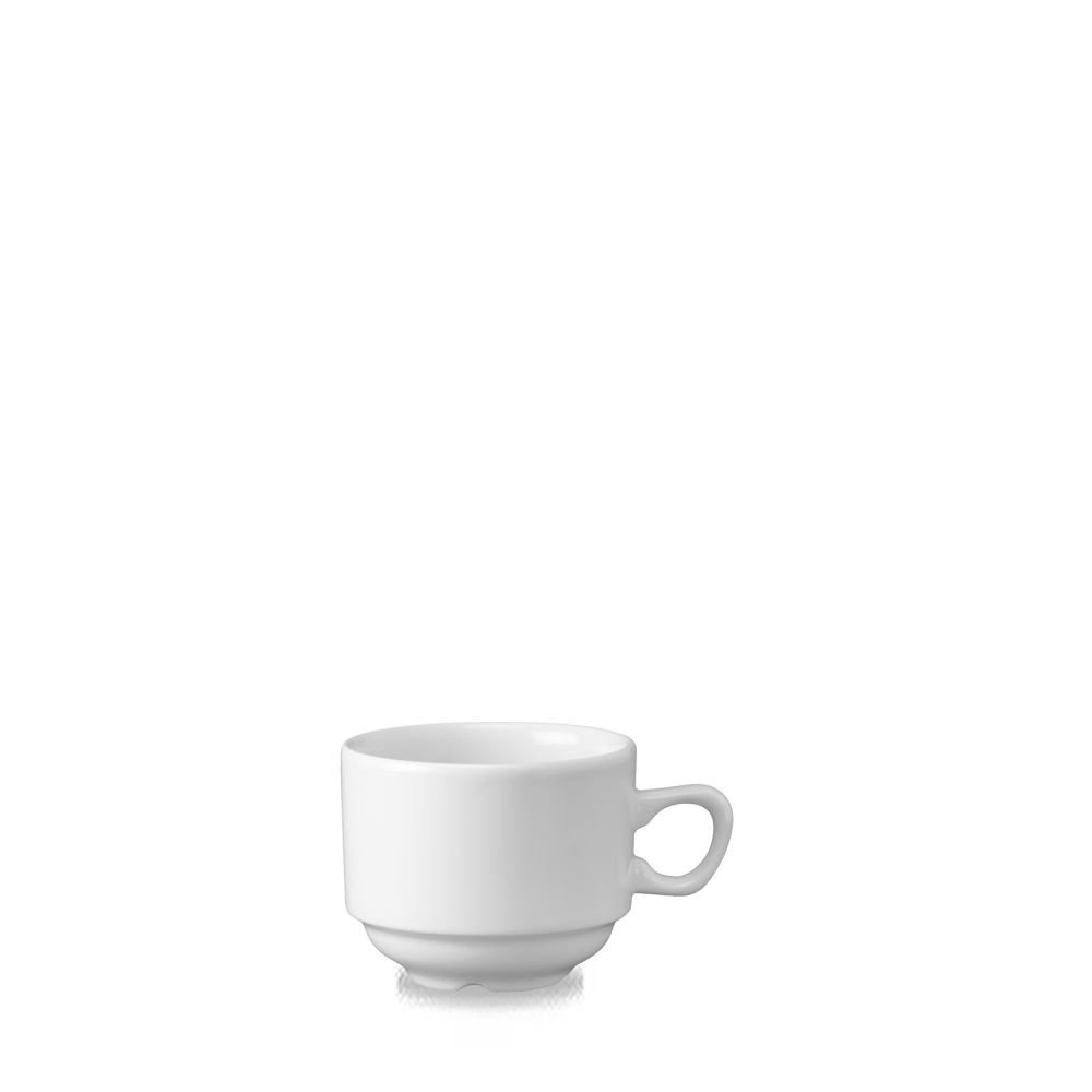 Weiße Tasse auf weißem Hintergrund.