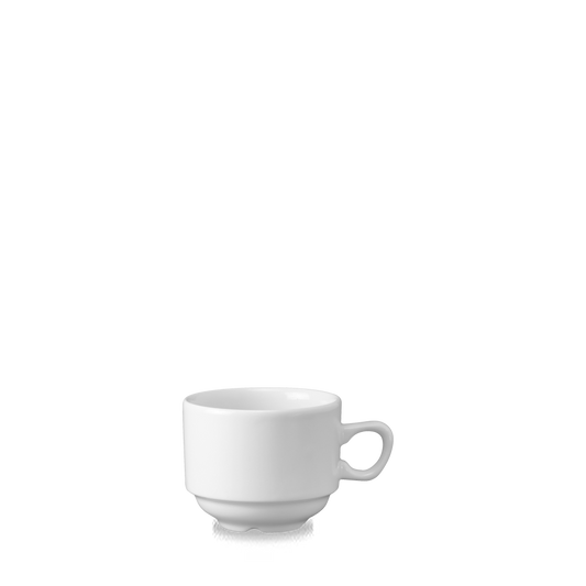 Weiße Tasse auf weißem Hintergrund.