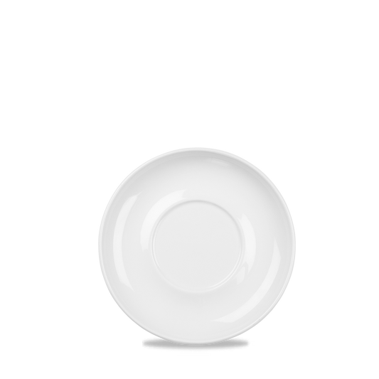 Weiße Untertasse auf weißem Hintergrund.