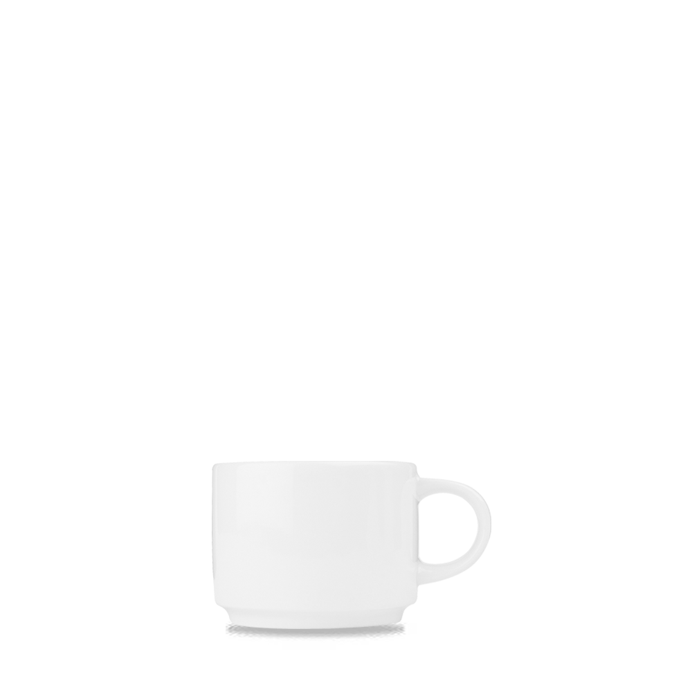 Weiße Tasse auf weißem Hintergrund.