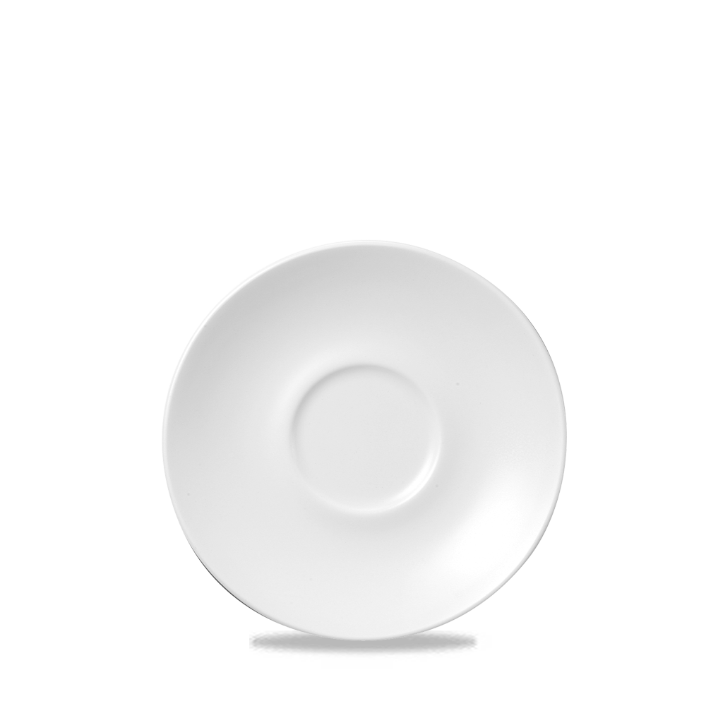 Weiße Untertasse auf weißem Hintergrund.