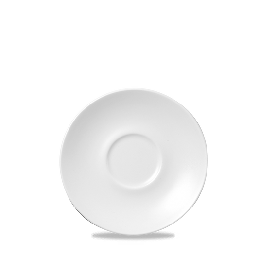 Weiße Untertasse auf weißem Hintergrund.