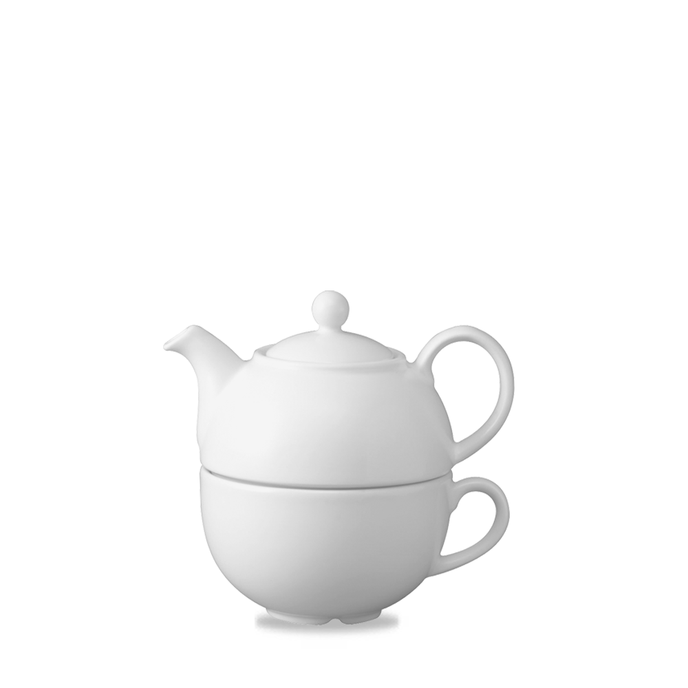 Weiße Teekanne auf Tasse.