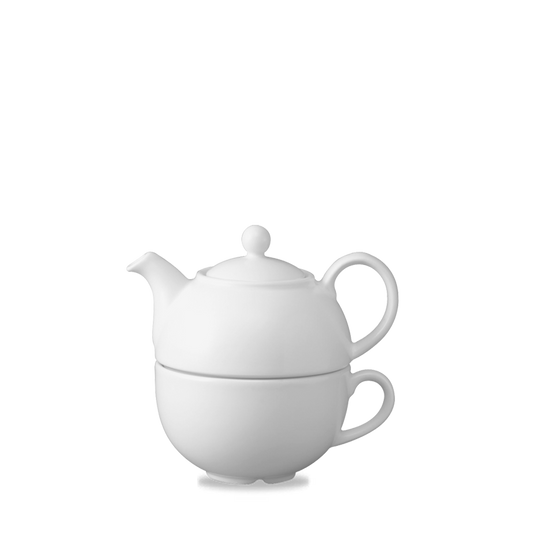Weiße Teekanne auf Tasse.