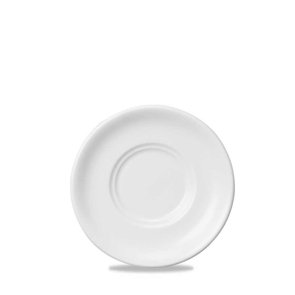 Weiße Untertasse auf weißem Hintergrund.