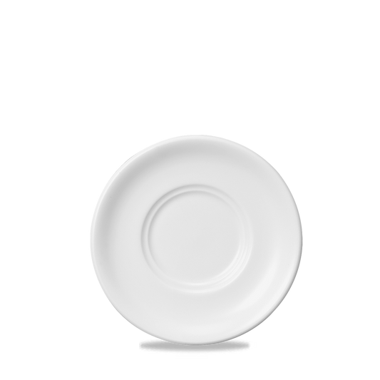 Weiße Untertasse auf weißem Hintergrund.