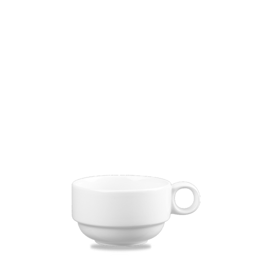 Weiße Tasse mit Henkel.
