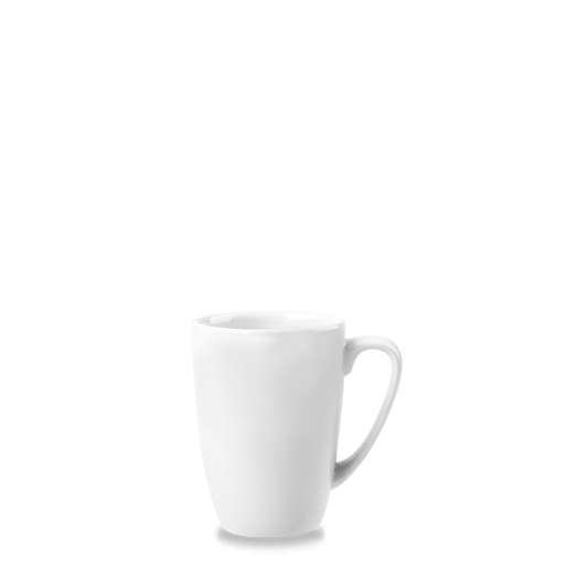 Weiße Tasse auf weißem Hintergrund.