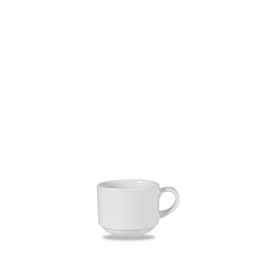 Weiße Tasse auf weißem Hintergrund.