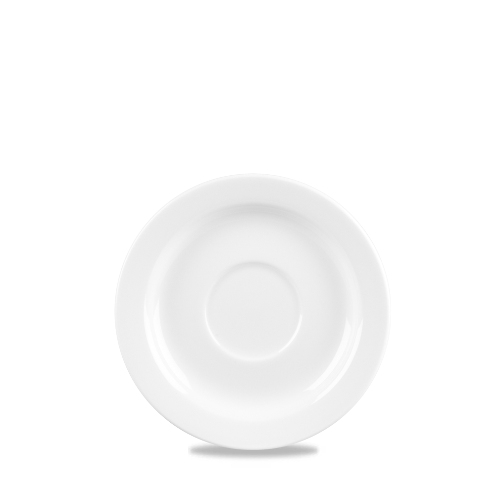 Weißer Porzellanteller auf weißem Hintergrund.
